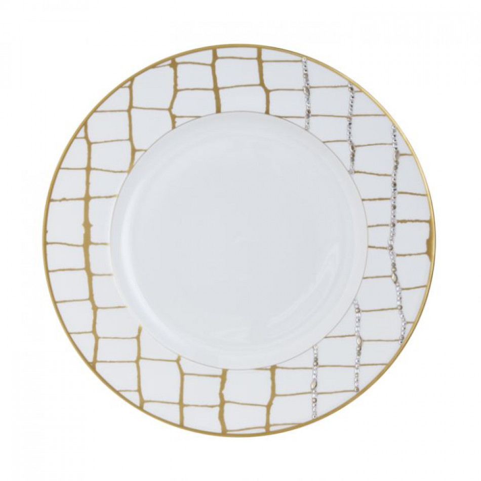 Alligator Gold Dinner Plate with Crystal 10.5 in