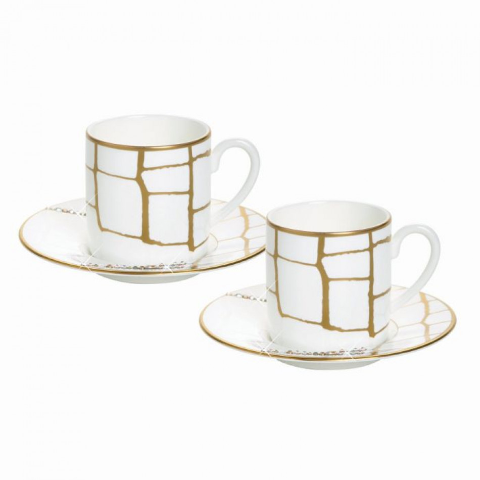 Alligator Gold Espresso Cup & Saucer Crystals, Set of 2 (Diam 2.25; height 2.5 in)