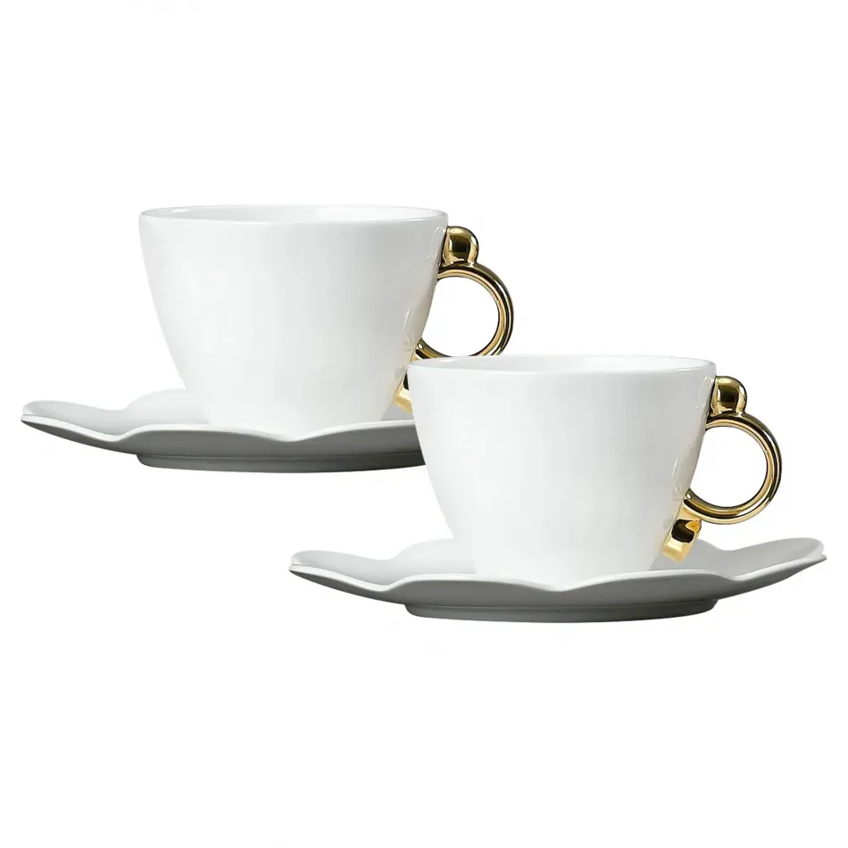 Geometrica Gold Rim Tea Cup & Saucer, set of 2