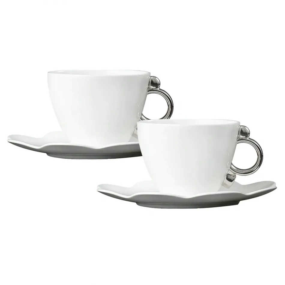 Geometrica Silver Rim Tea Cup & Saucer, set of 2