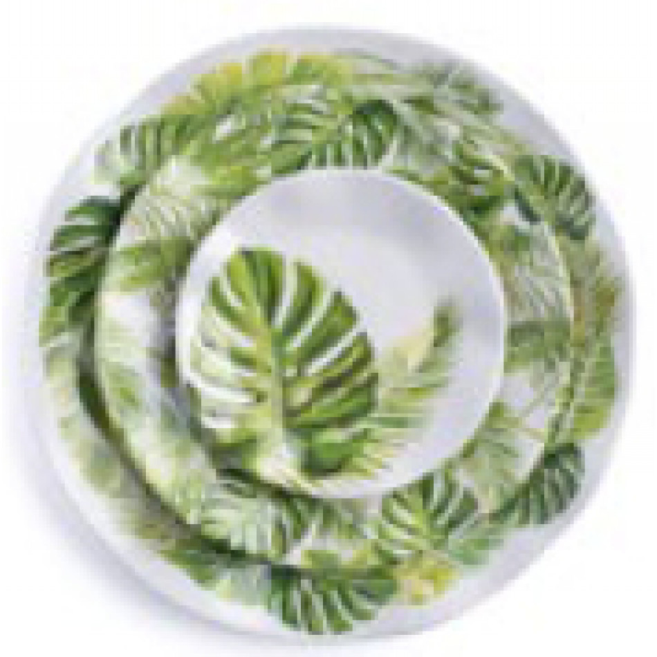 Palm Melamine 16 Dinner Plates, 16 Salad Plates, 16 Canape Plates