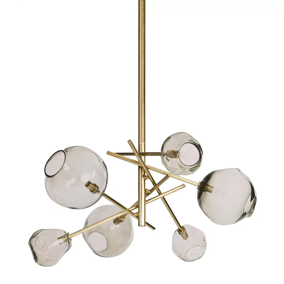 Molten Chandelier With Smoke Glass Natural Brass