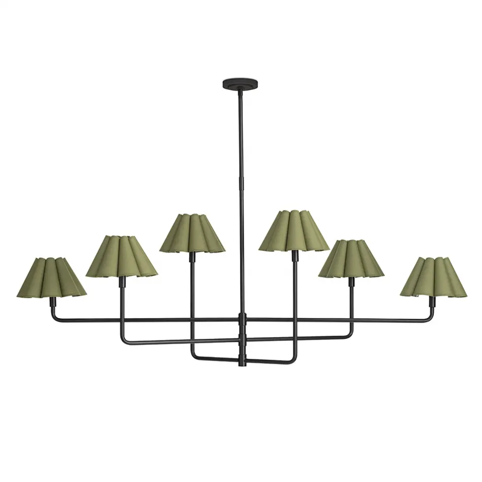 Polly Metal Chandelier Blackened Brass with Green Scalloped Shade