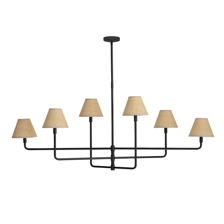 Polly Metal Chandelier Blackened Brass with Rattan Shade