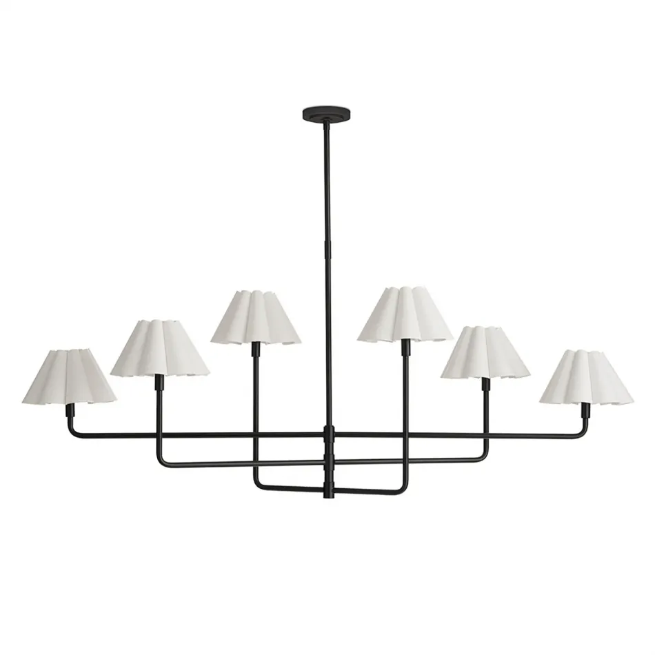 Polly Metal Chandelier Blackened Brass with White Scalloped Shade