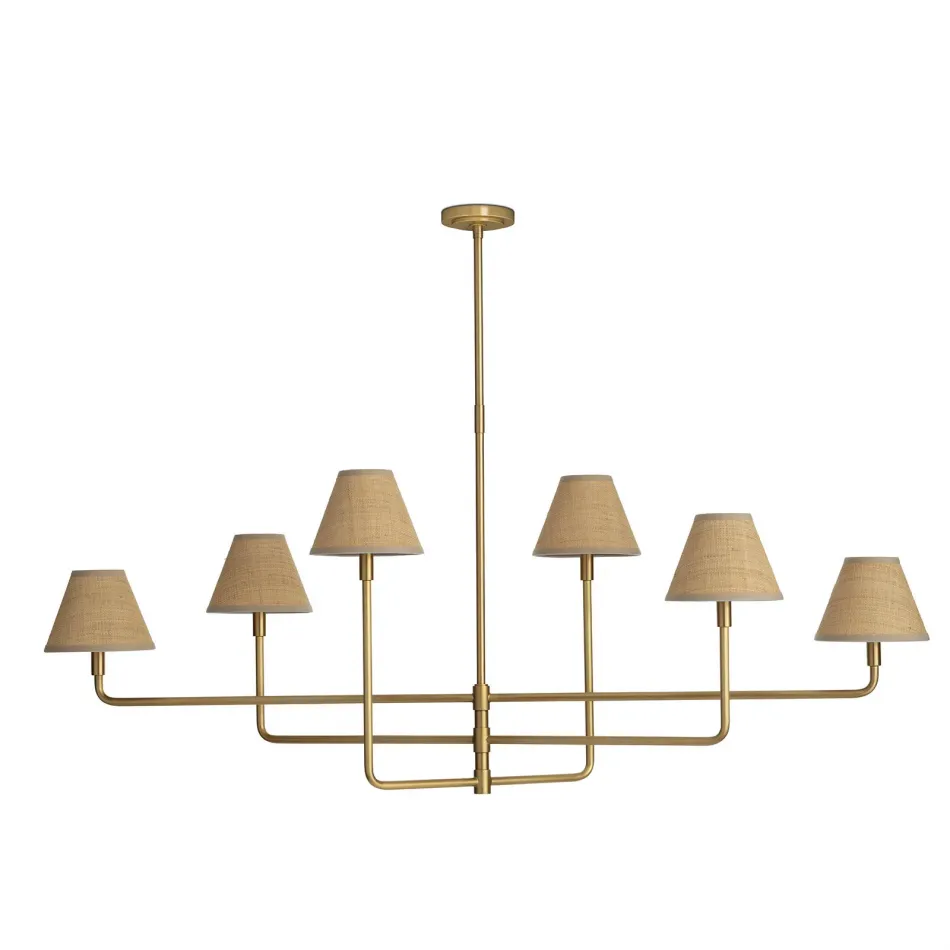 Polly Metal Chandelier Natural Brass with Rattan Shades