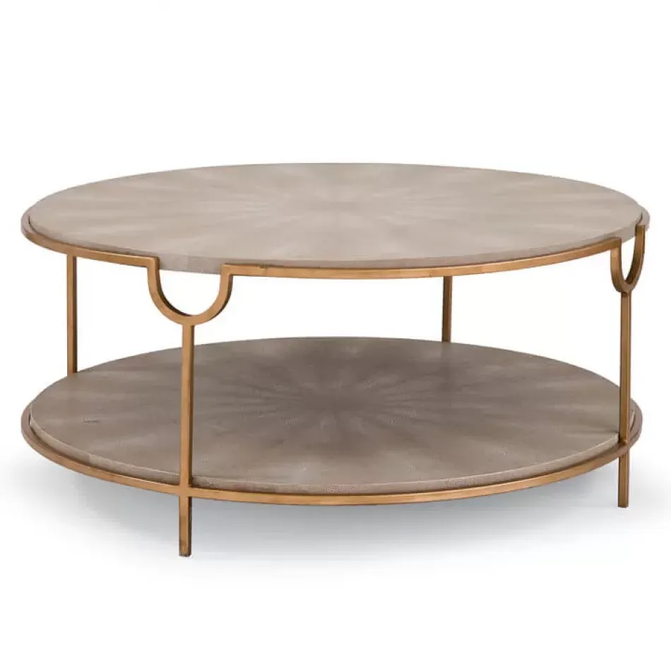 Vogue Shagreen Cocktail Table Ivory Grey and Brass