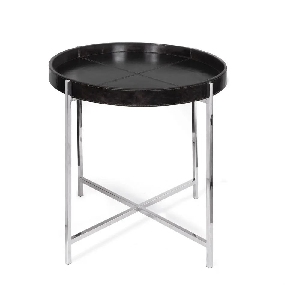 Derby Leather Tray Table, Black
