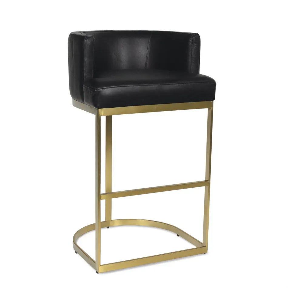 Owen Leather Bar Stool (Modern Black)