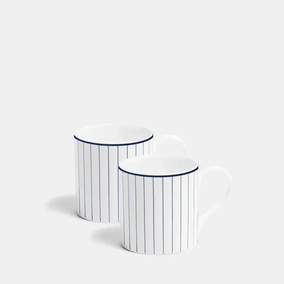 Pinstripe Cobalt Blue Mug Medium 270ml 9fl oz Set of 2