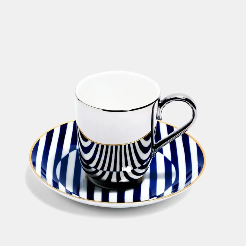 Superstripe Bone China Espresso Saucer & Platinum Reflect Espresso Cup