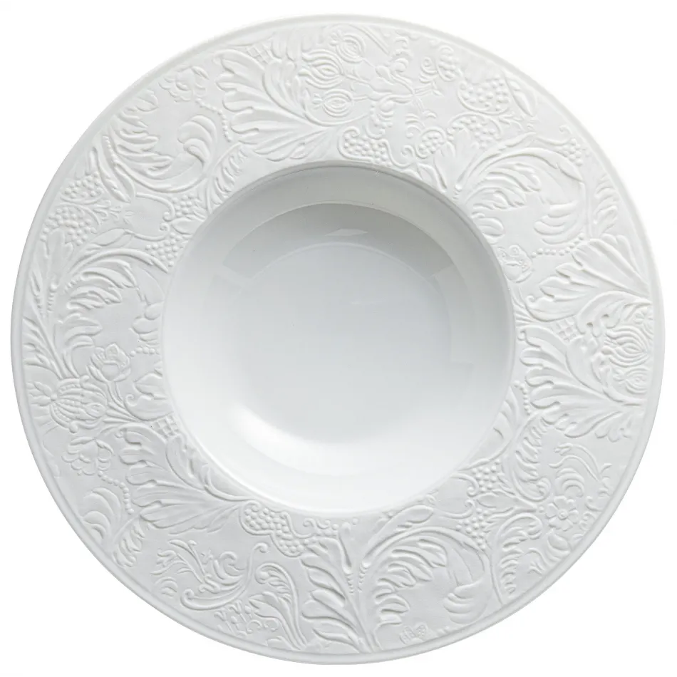 Italian Renaissance White  French Rim Soup Plate With Engraved Rim 10.6 White