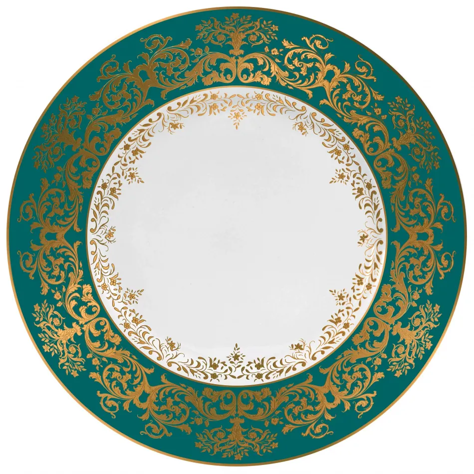 Chelsea Gold Turquoise Salad Cake Plate Round 7.7 in.