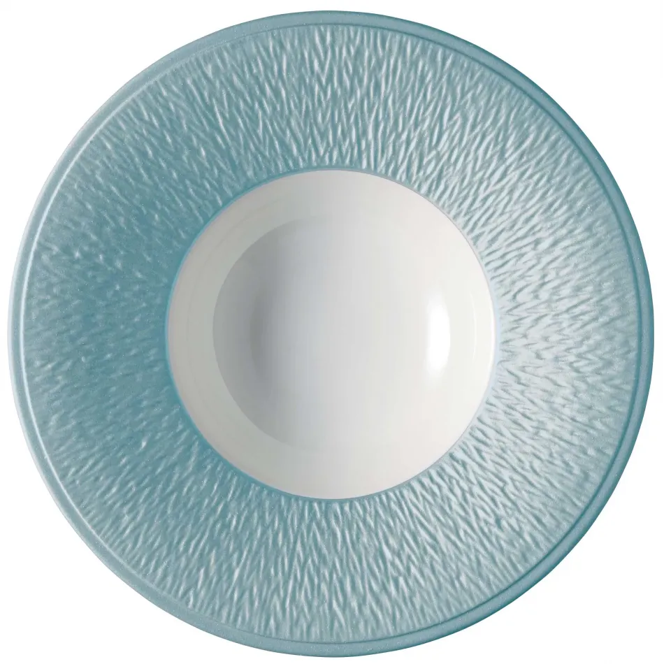Mineral Irise Sky Blue Rim Soup Plate Engraved Rim Round 8.9 in.