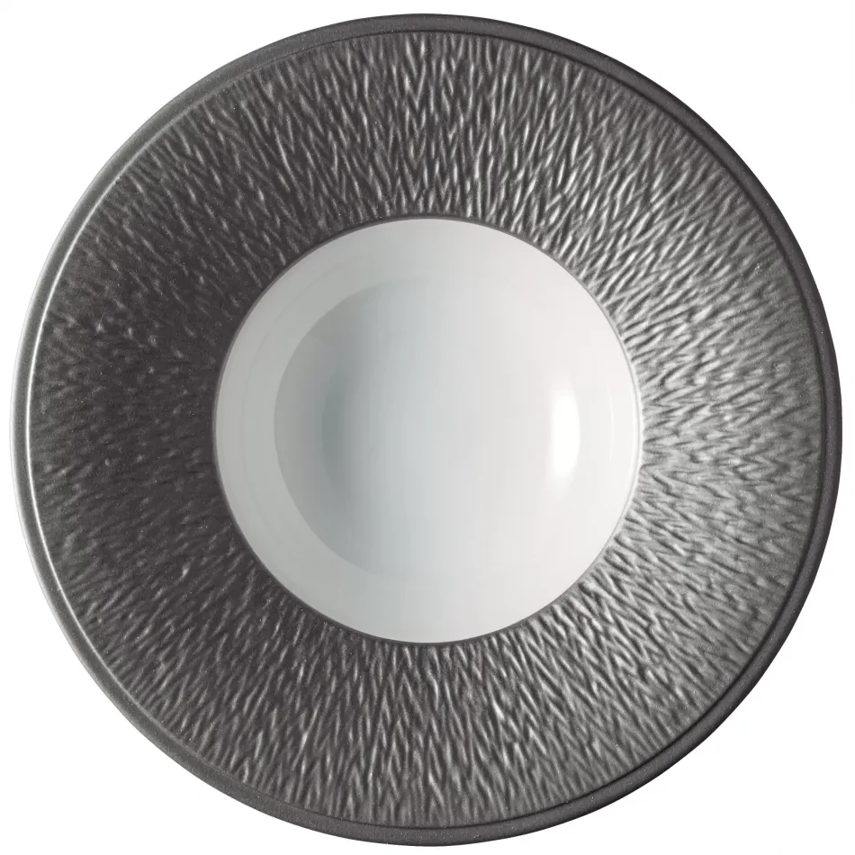 Mineral Irise Dark Grey Rim Soup Plate Engraved Rim Diam 8.85825 in