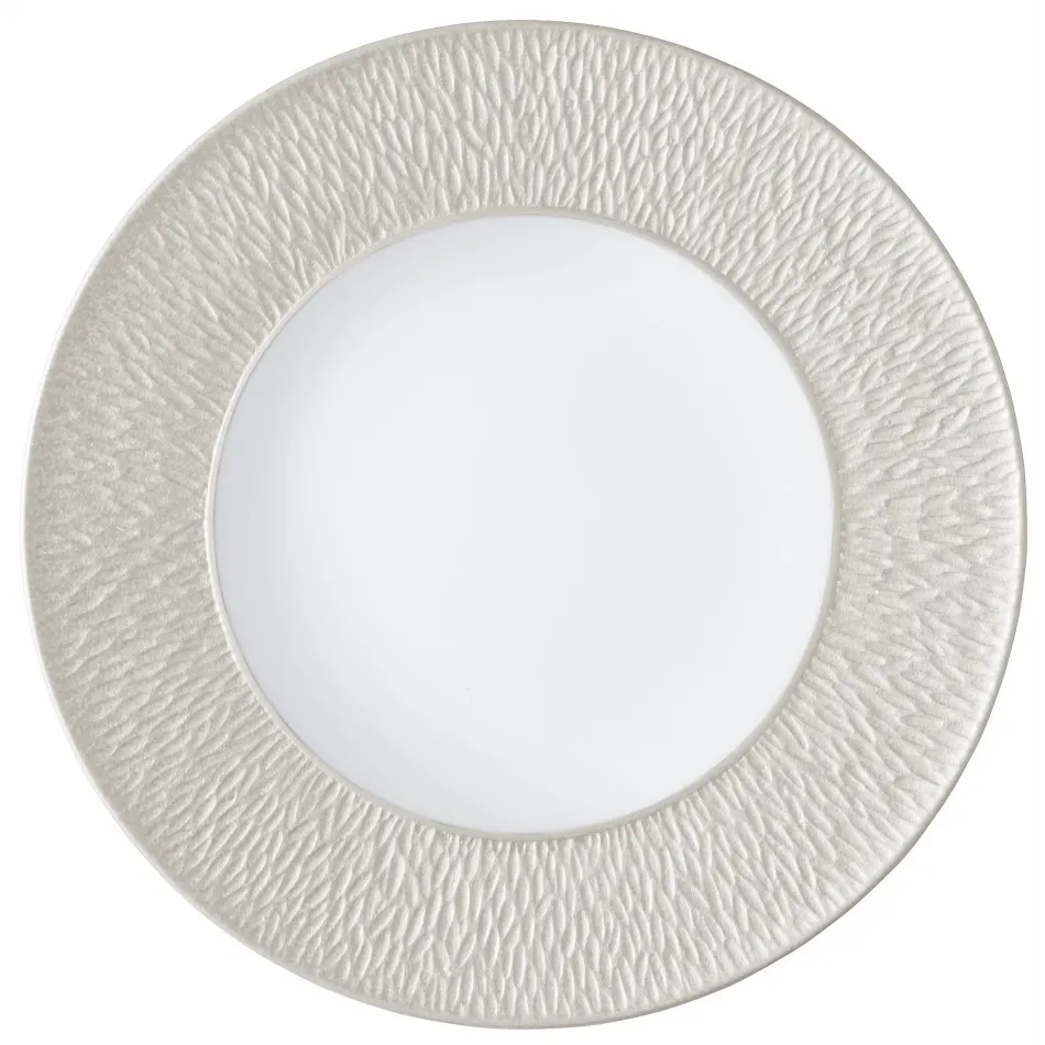 Mineral Irise Pearl Grey Flat plate with engraved rim Round 8.7 in.