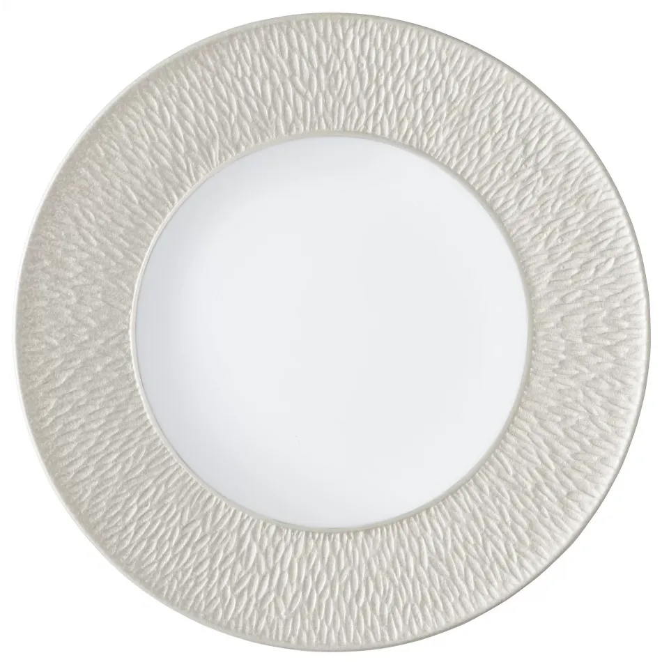 Mineral Irise Pearl Grey Dinner Plate With Engraved Rim Diam 10.6 in