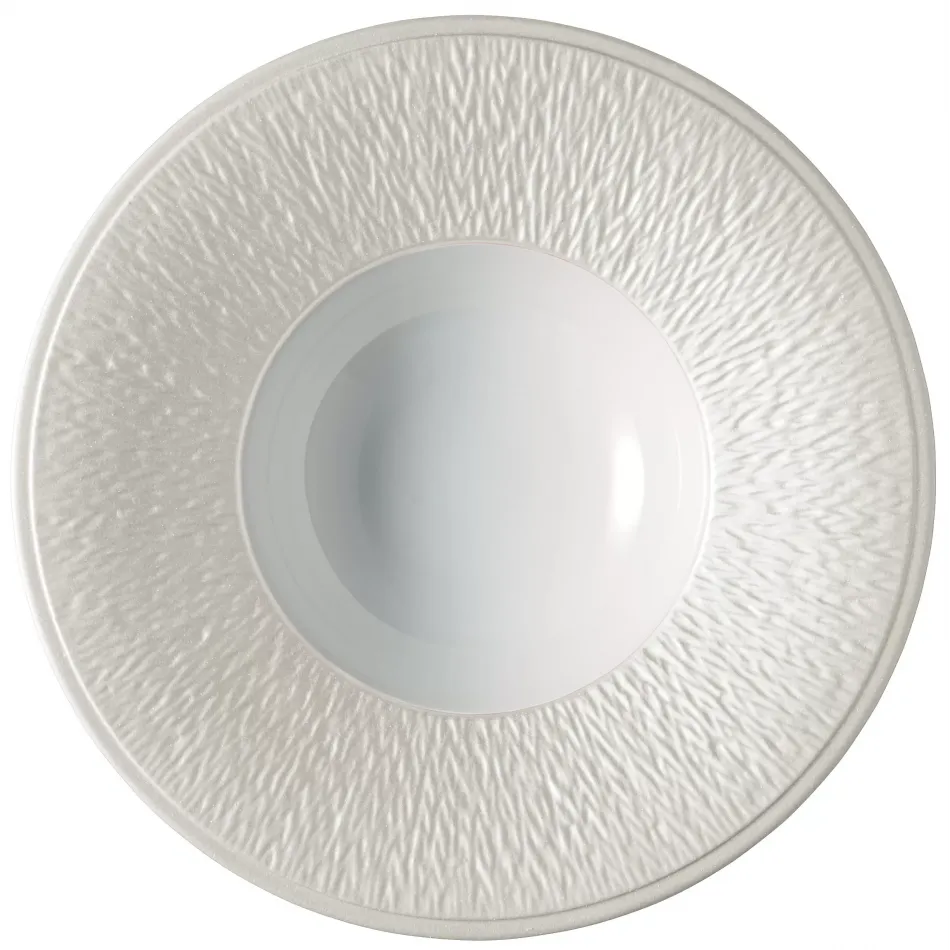 Mineral Irise Pearl Grey Rim Soup Plate Engraved Rim Round 8.9 in.