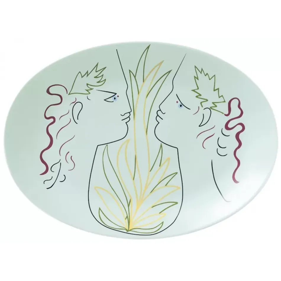 Jean Cocteau Vert Oval Platter 16.54 X 11.81 in Gift Box