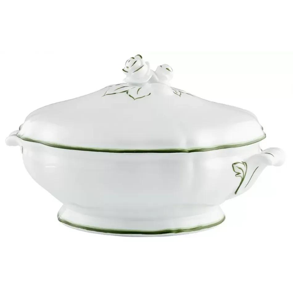 Touraine Double Filet Green Covered Vegetable Dish Round 8.7 in.