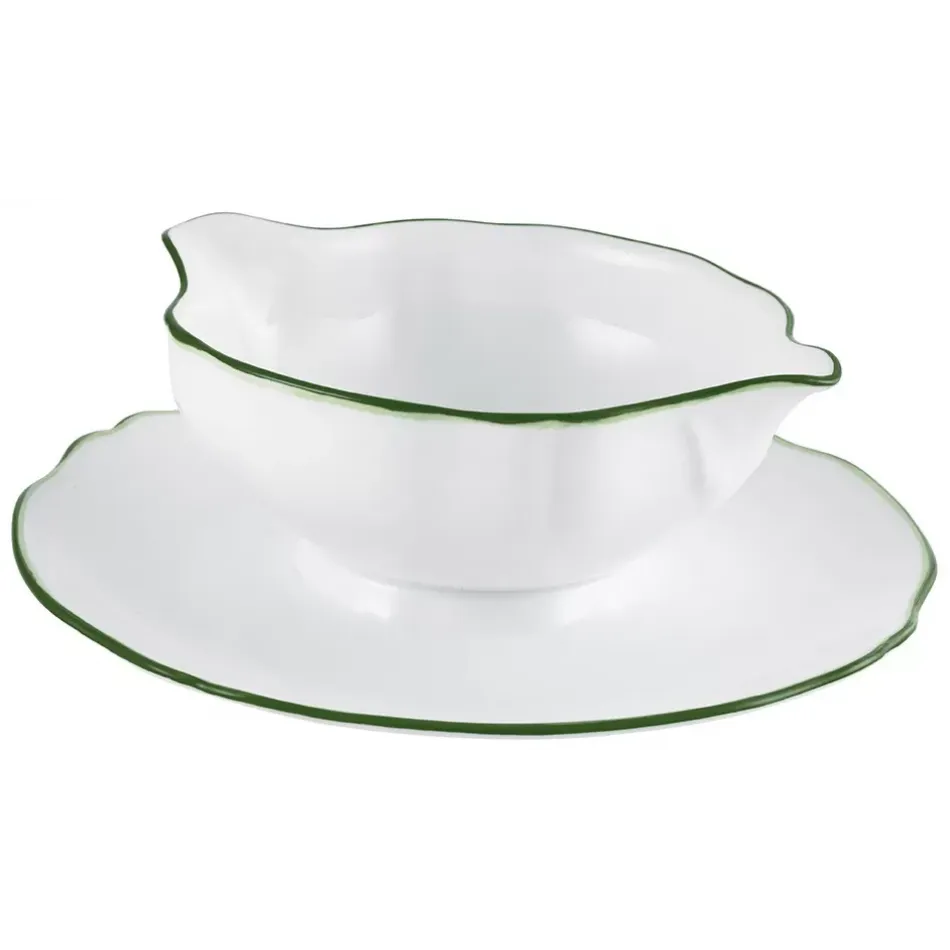 Touraine Double Filet Green Sauce Boat And Stand Diam 7.9 in