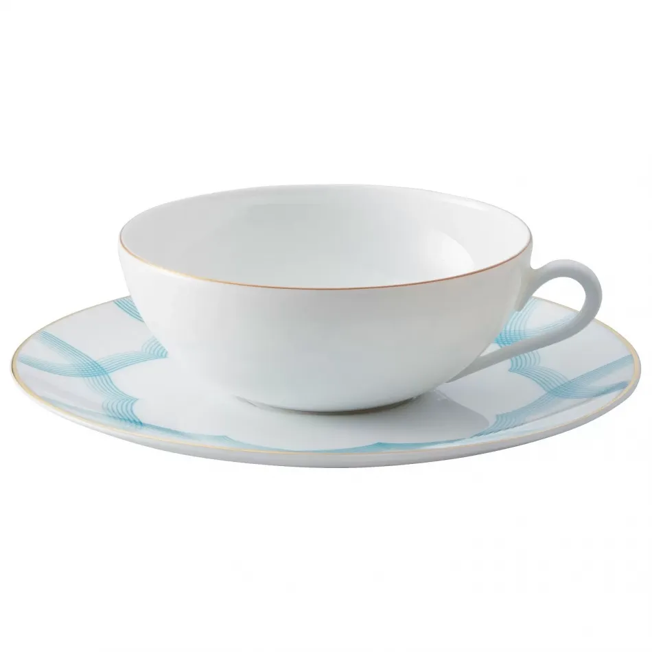 Aura Tea Cup Extra Monceau Gold And Saucer Aura Azure Diam 4.5 in Gift Box