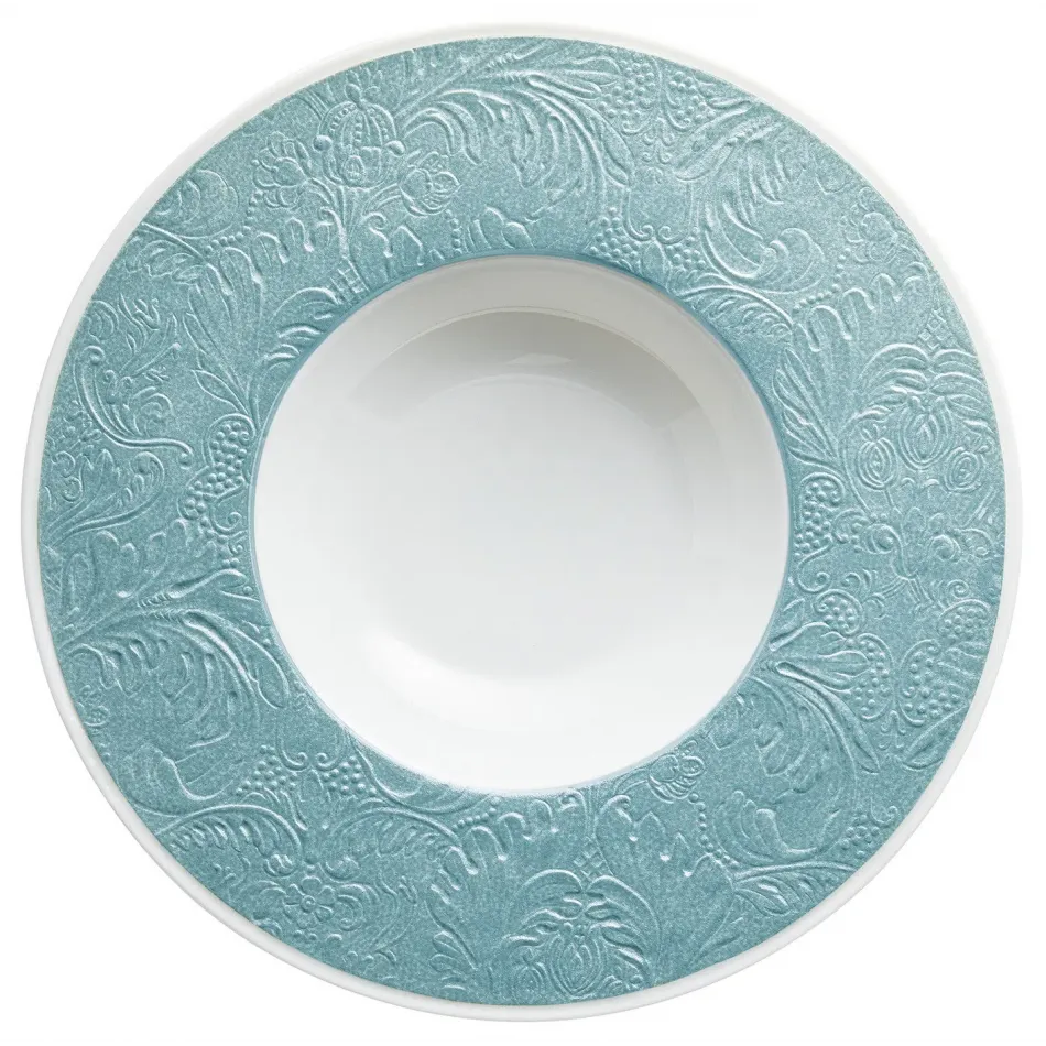 Italian Renaissance Irise Sky Blue  French Rim Soup Plate With Engraved Rim 10.6 Sky Blue