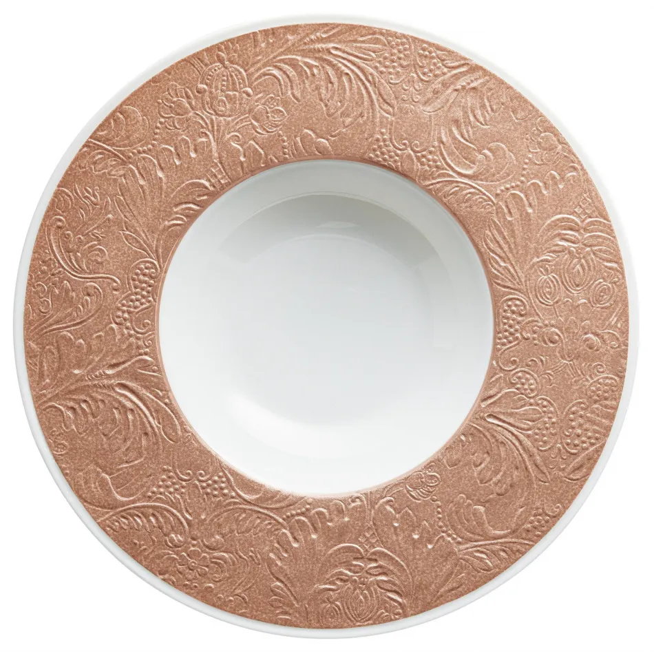 Italian Renaissance Irise Copper/Rose Gold  French Rim Soup Plate With Engraved Rim 10.6 Copper/Rose Gold