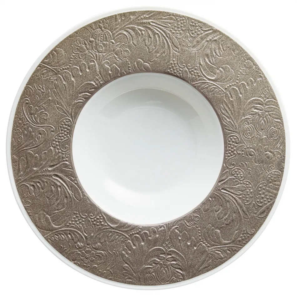 Italian Renaissance Irise Warm Grey  French Rim Soup Plate With Engraved Rim 10.6 Warm Grey