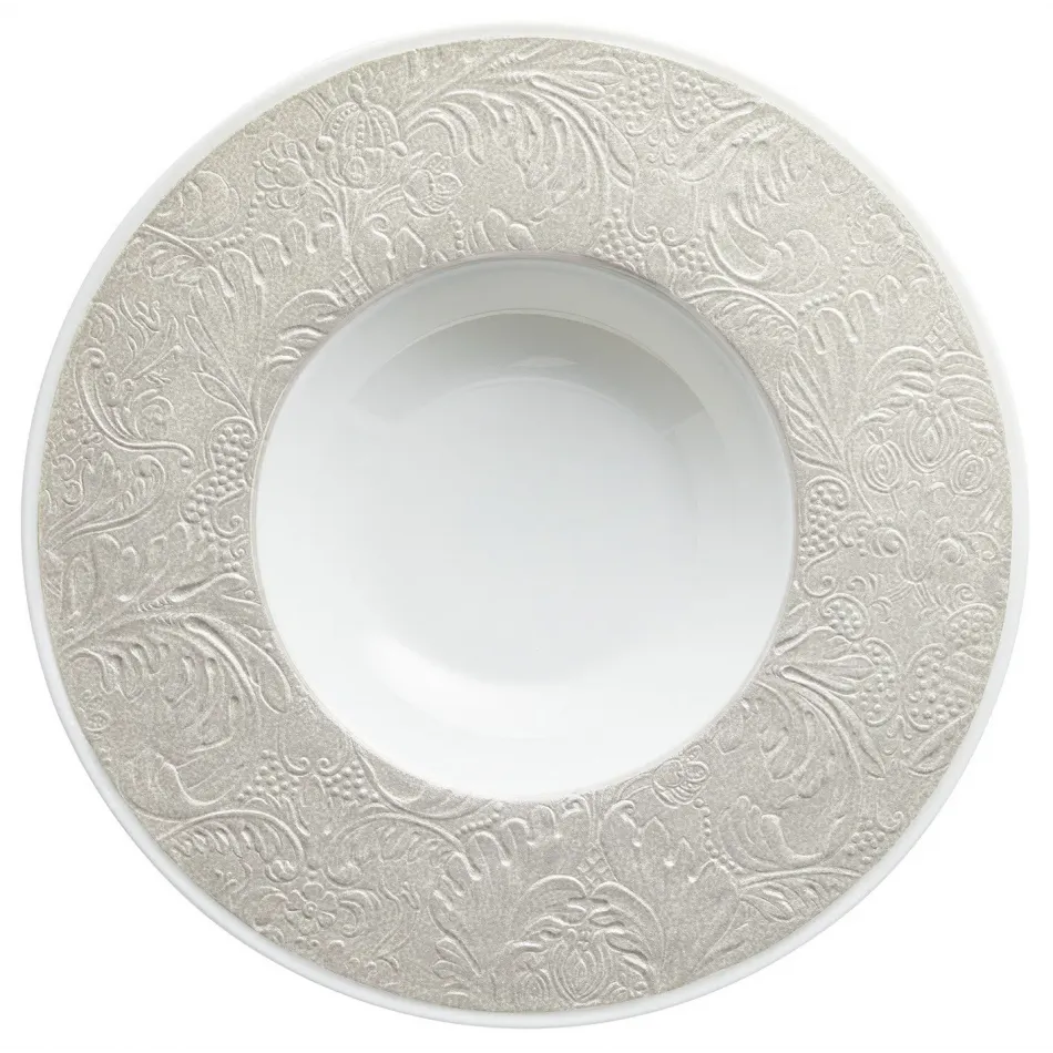 Italian Renaissance Irise Pearl French Rim Soup Plate With Engraved Rim 10.6 Pearl