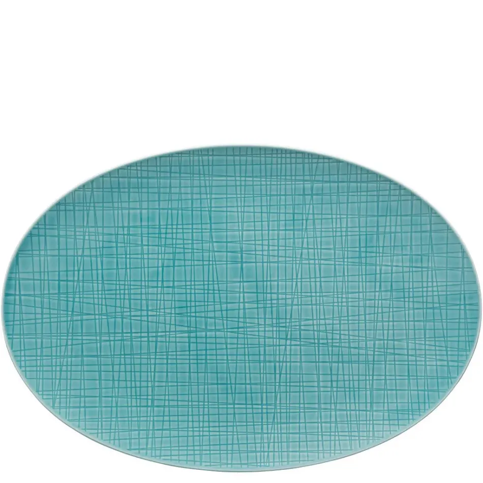 Mesh Aqua Platter Flat Oval 13 1/2 in