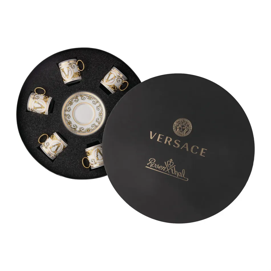 Virtus Gala White Set/Six After Dinner Cup & Saucers Round Hat Box (Special Order)