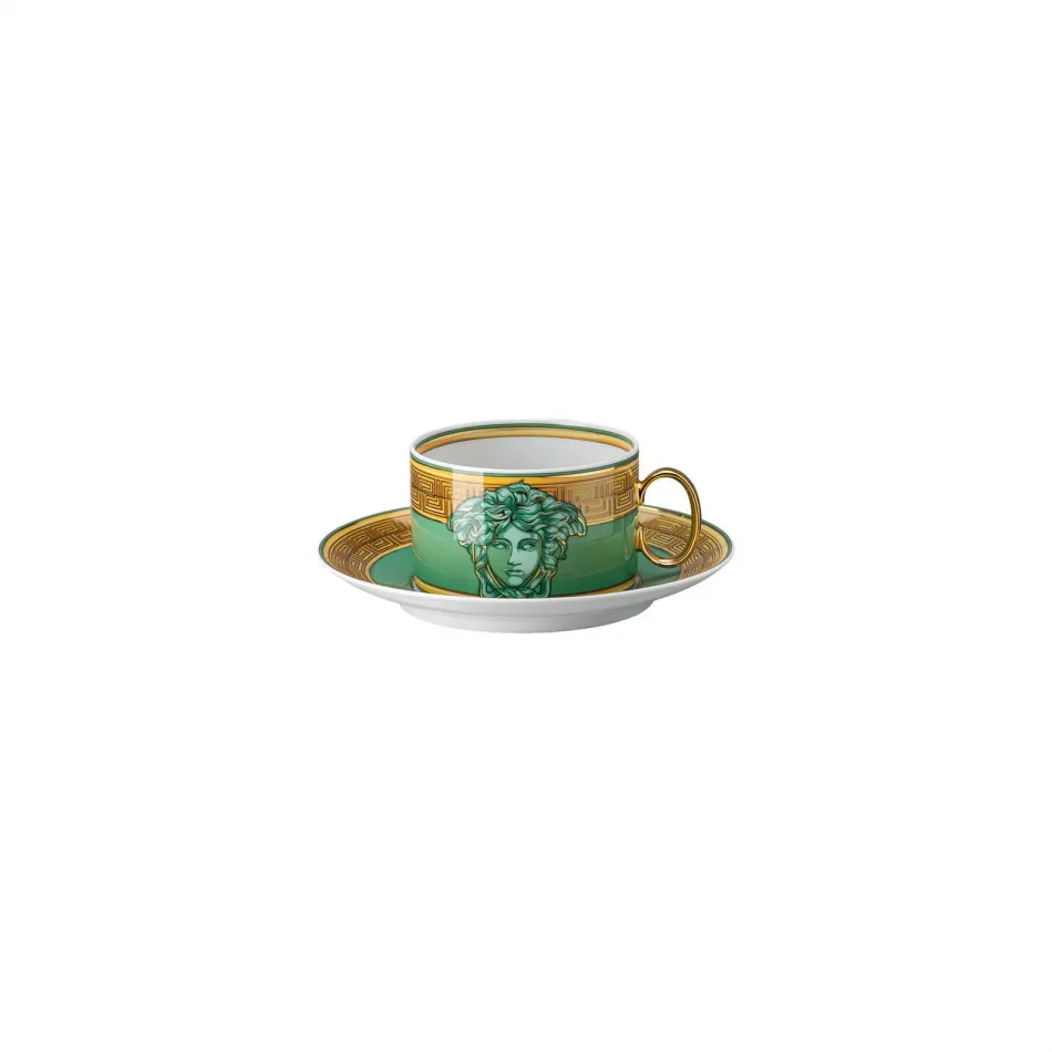 Medusa Amplified Green Coin Tea Cup & Saucer 6 1/4 in