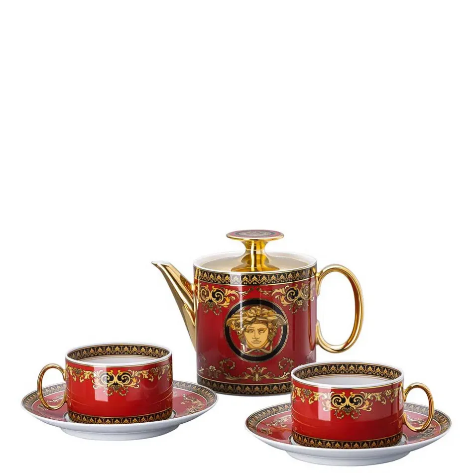 Medusa Red Modern Tea Set For Two (Incl. Tea Pot & 2 Tea Cups/Saucers) (Special Order)