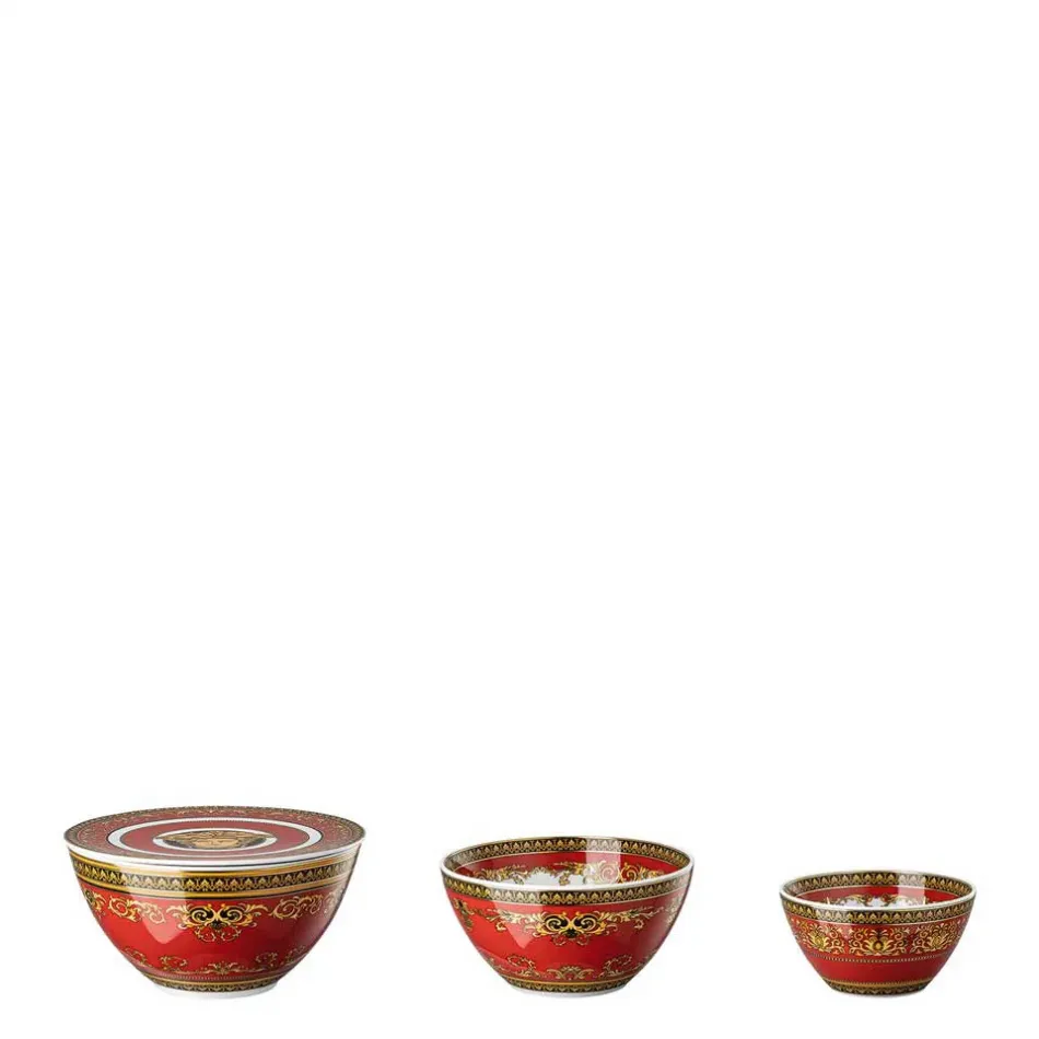 Medusa Red Modern Bowl Set 4 Pcs (Bowls 4 3/4 In 6 In 7 In & Lid)