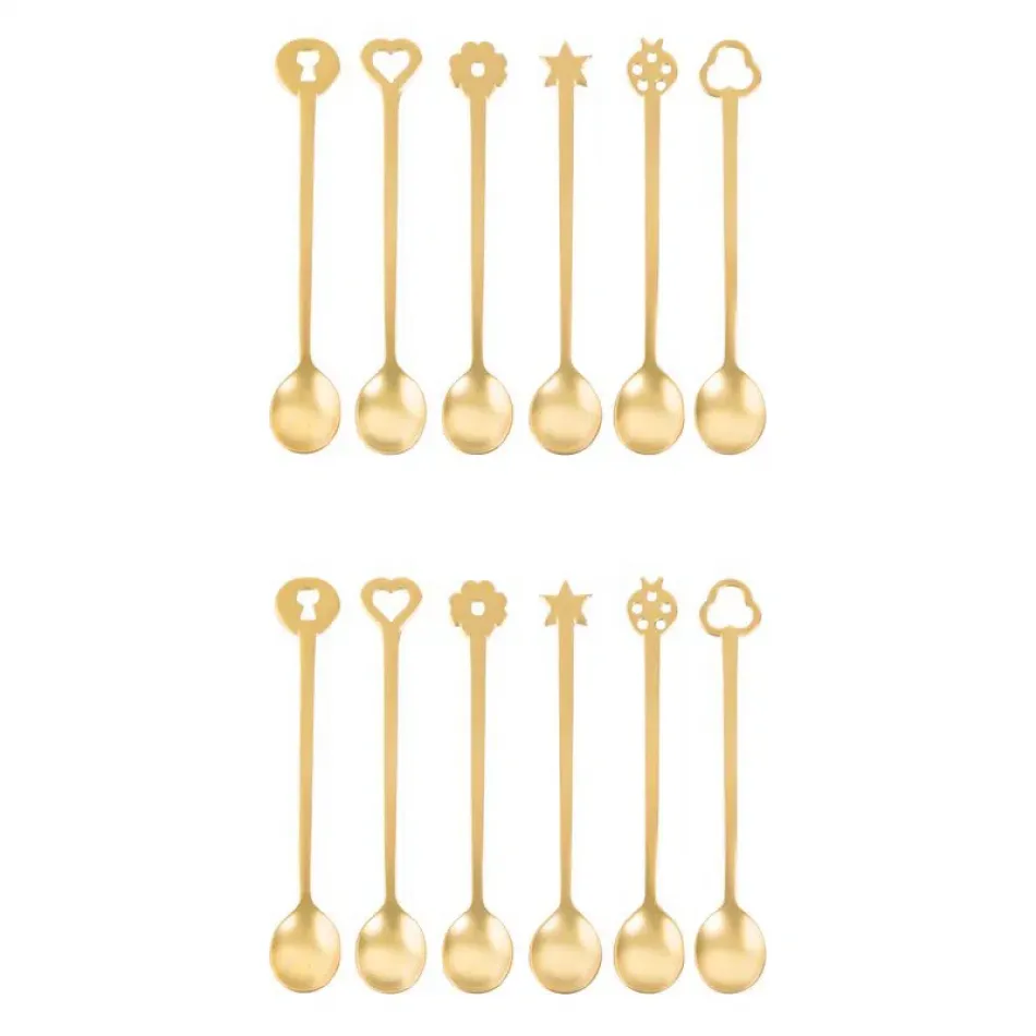 Party Portafortuna Party Spoons, 12 Pcs, Gift Boxed 4 1/2 In Each Spoon Antico Pvd Gold