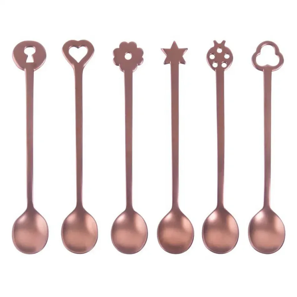 Party Portafortuna Party Spoons, 6 Pcs, Gift Boxed 4 1/2 In Each Spoon Antico Pvd Copper