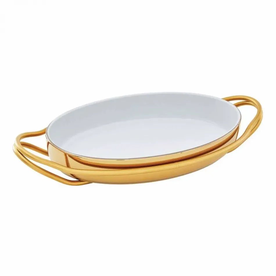 New Living Oval Porcelain Dish Set 15 3/8X10 5/8 Pvd Gold Hi-Tech