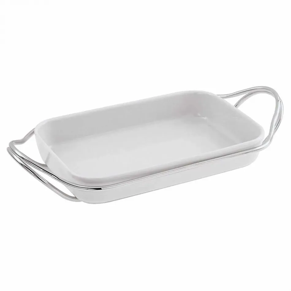 New Living Rectangular Porcelain Dish Set 13 3/4X8 5/8 On Stainless Steel