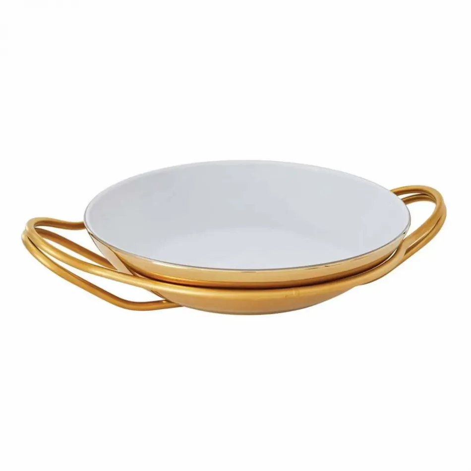 New Living Round Rice Dish Set Round 14 1/8 Pvd Gold Mirror