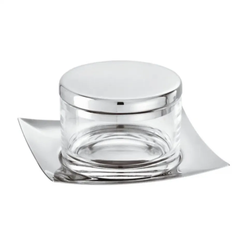 Linea Q Cheese Pot W/Lid And Crystal 4 7/8X4 7/8 Silverplated