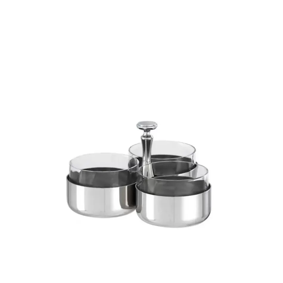 Elite Relish Dish, 3 Compartments With Crystal 3 3/8 in D 3 3/4 in H 18/10 Stainless Steel