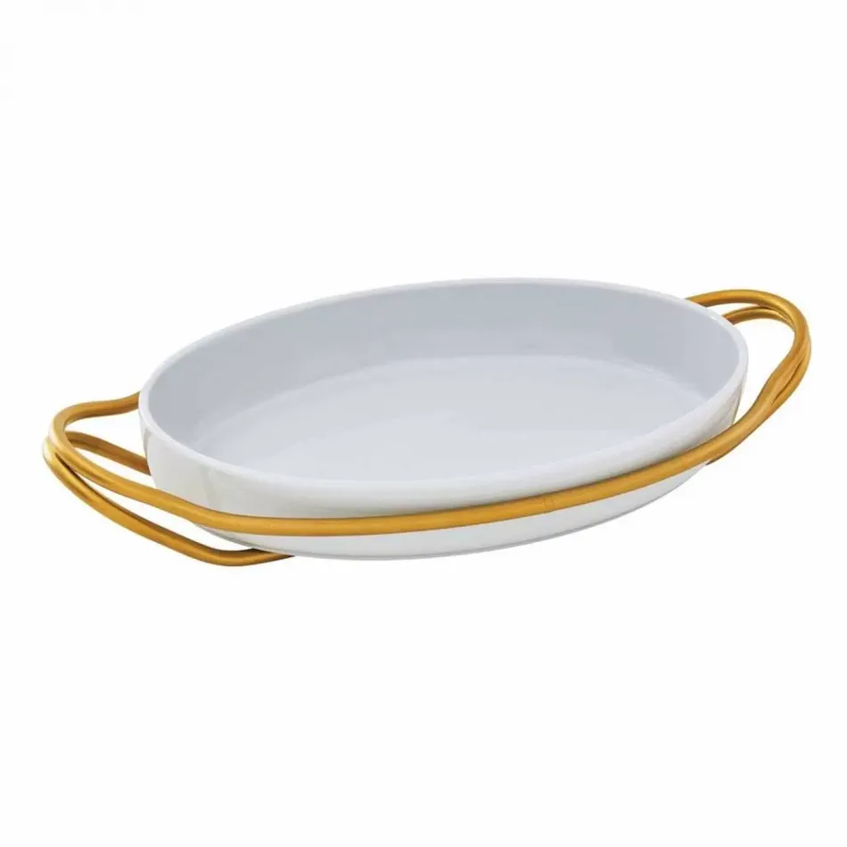 New Living Oval Porcelain Dish Set 15 3/8X10 5/8 Pvd Gold Hi-Tech