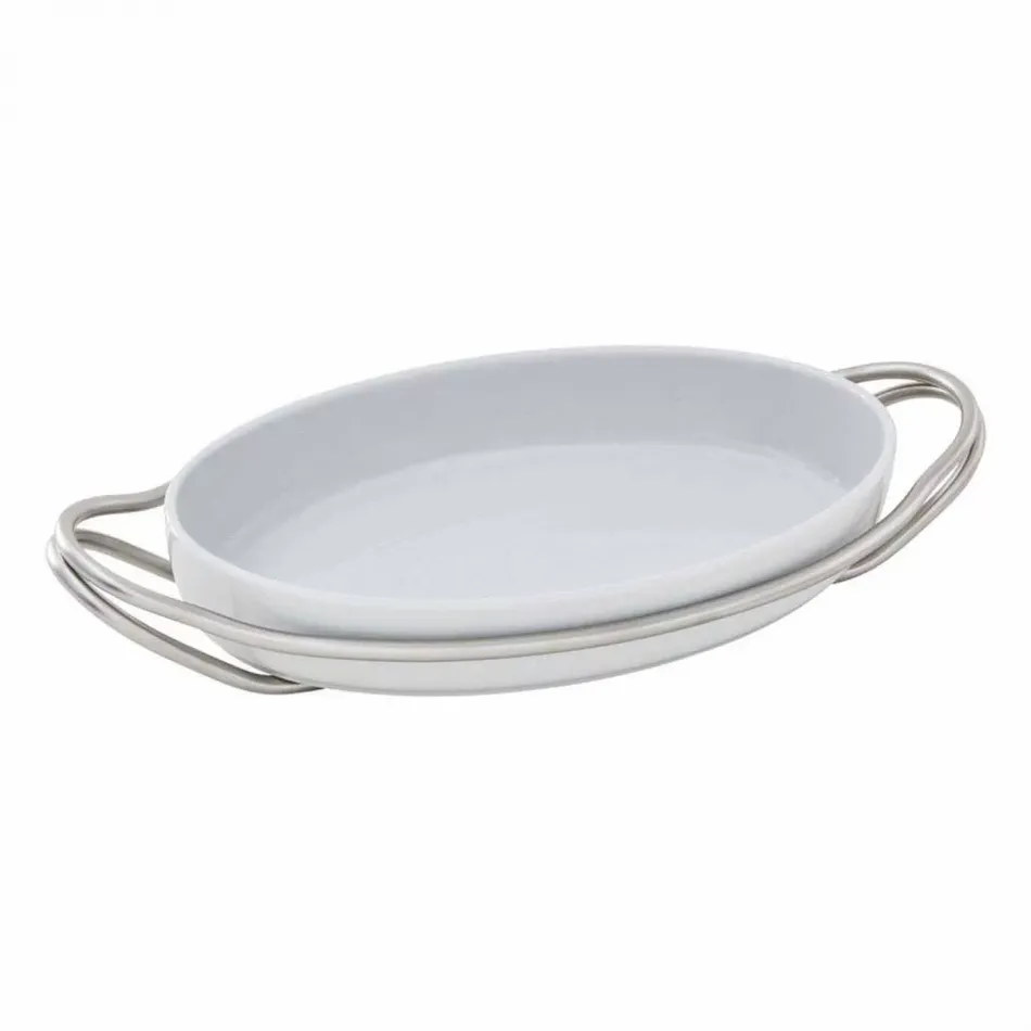 New Living Oval Porcelain Dish Set 15 3/8X10 5/8 Hi Tech Stainless Steel