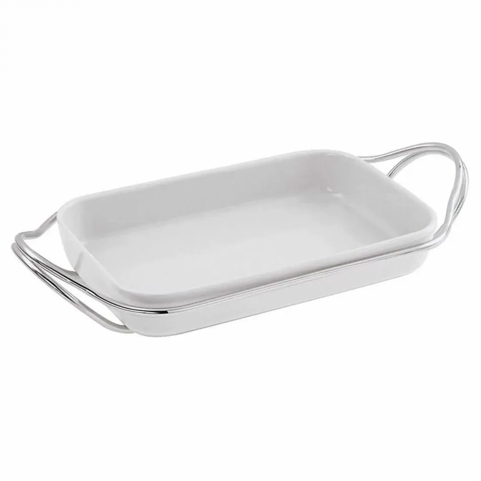 New Living Rectangular Porcelain Dish Set 16 1/8X10 5/8 Mirror Stainless Steel