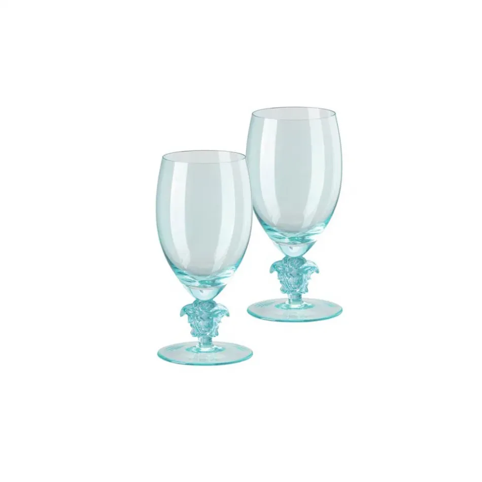 Medusa Lumiere 2/Short Stem Teal White Wine Set Of Two 6 1/2 in 11 oz