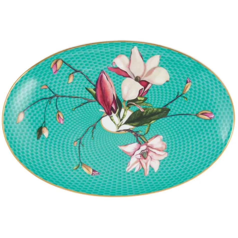 Tresor Fleuri Turquoise Pickle/Side Dish Magnolia 23.5 in. x 15.7 in. in a gift box