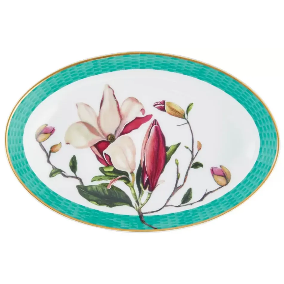 Tresor Fleuri Turquoise Quenelle Dish Magnolia 16 in. x 11 in. in a gift box