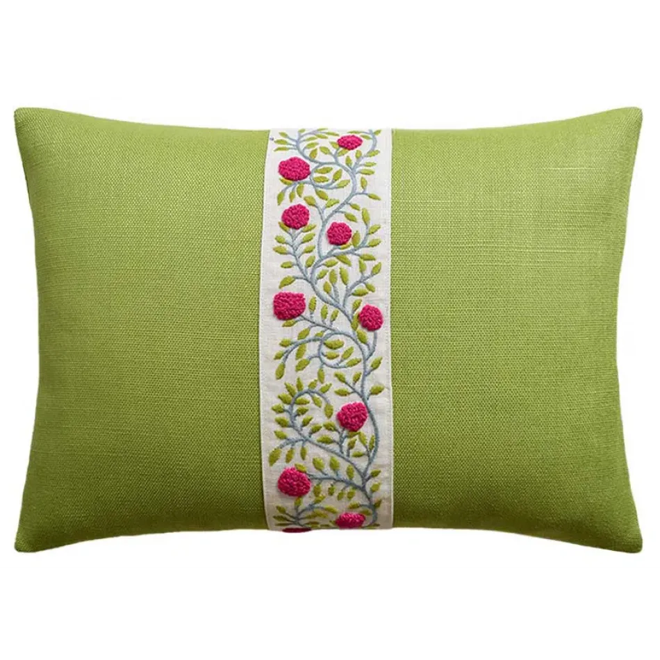 Ashoka Slubby Linen Lime Ashoka Magenta and leaf Tape 14 x 20 in Pillow