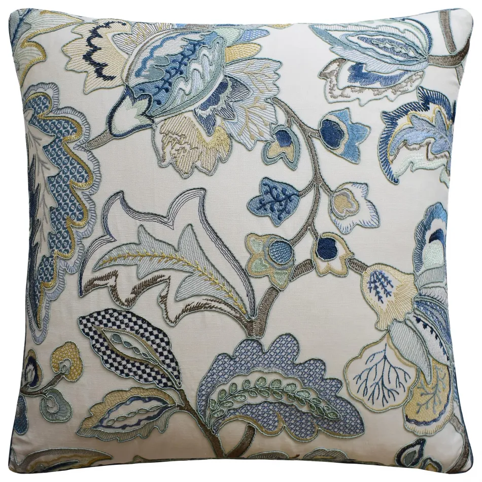 Orford Embroidery Blue Gold 22 x 22 in Pillow